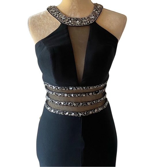 Bee Darlin Womens  Long Black Beaded Sheer Front Waist Front Slit Junior Sz  1/2 - Picture 12 of 16